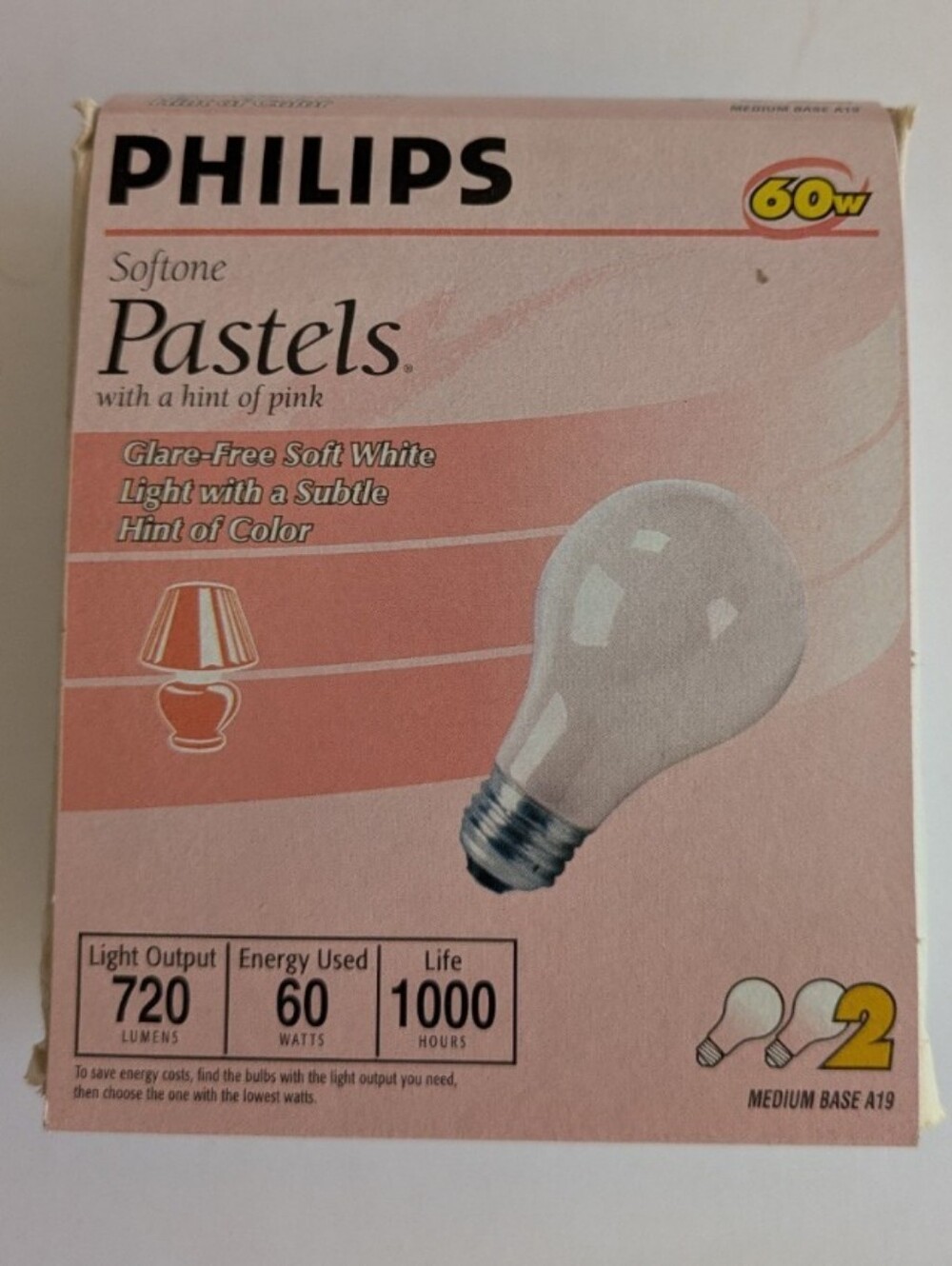 Philips Softone Pastels Light Bulbs Hint Pink 60 Watt NEW Bundle 2